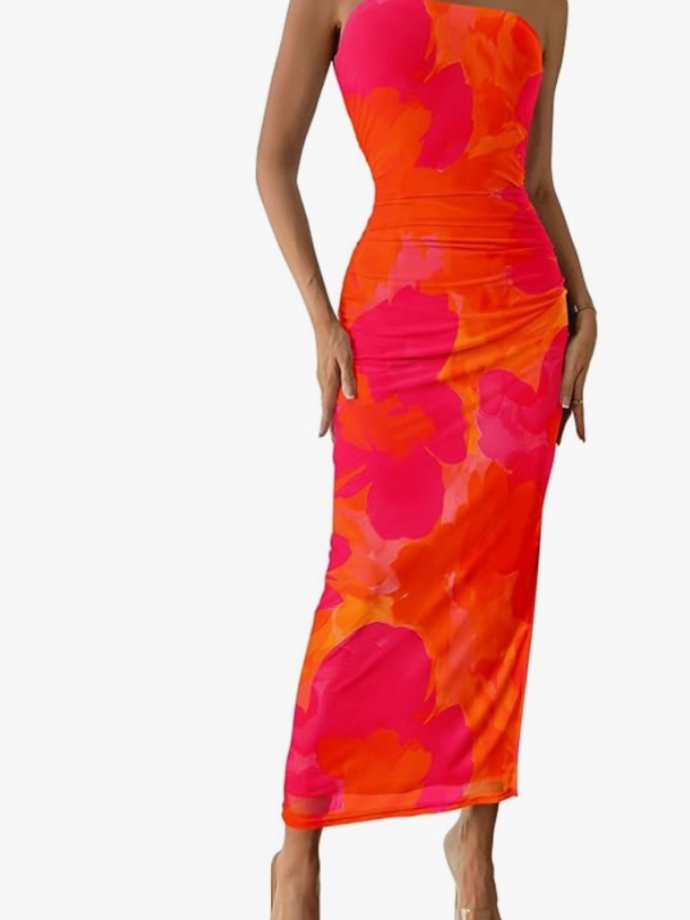 NEW Strapless Tube Top Maxi Bodycon Long Floral Mesh Beach Vacation Dress
